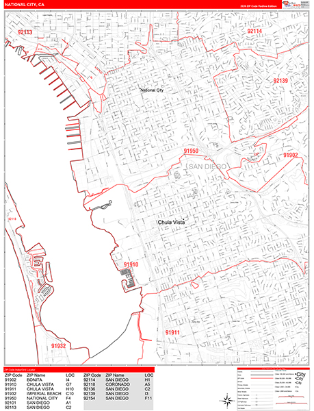 National City Zip Code Wall Map